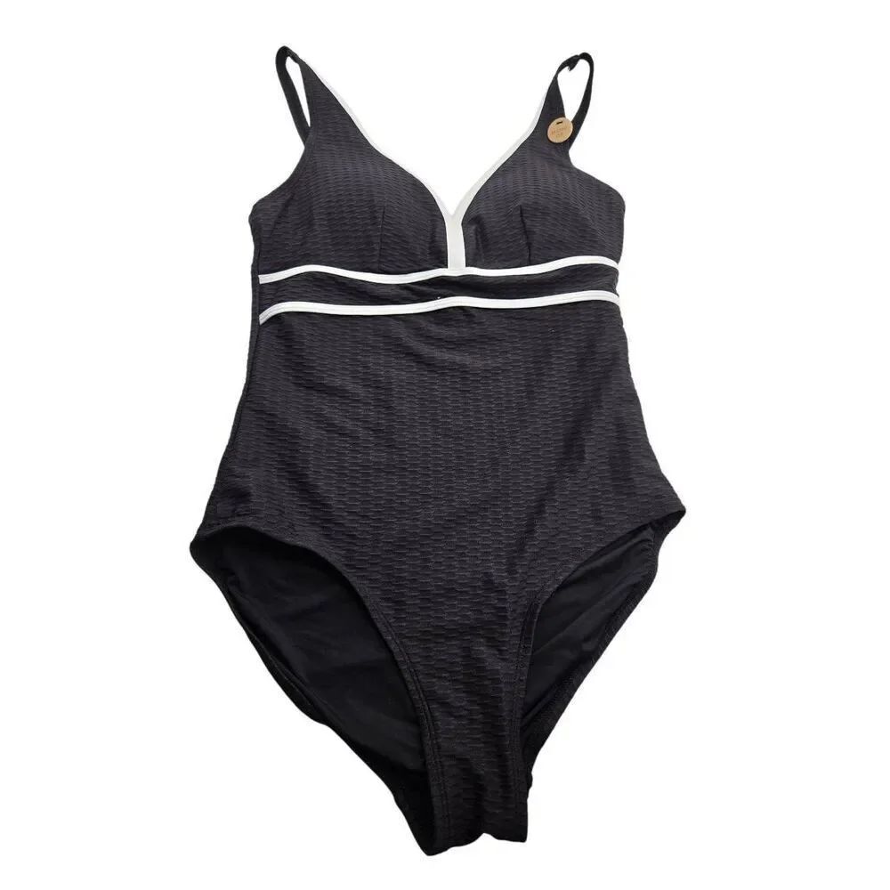 Nip Tuck Swim Amanda One Piece Size 6 Black Multi Fit Cup Black White Slimming